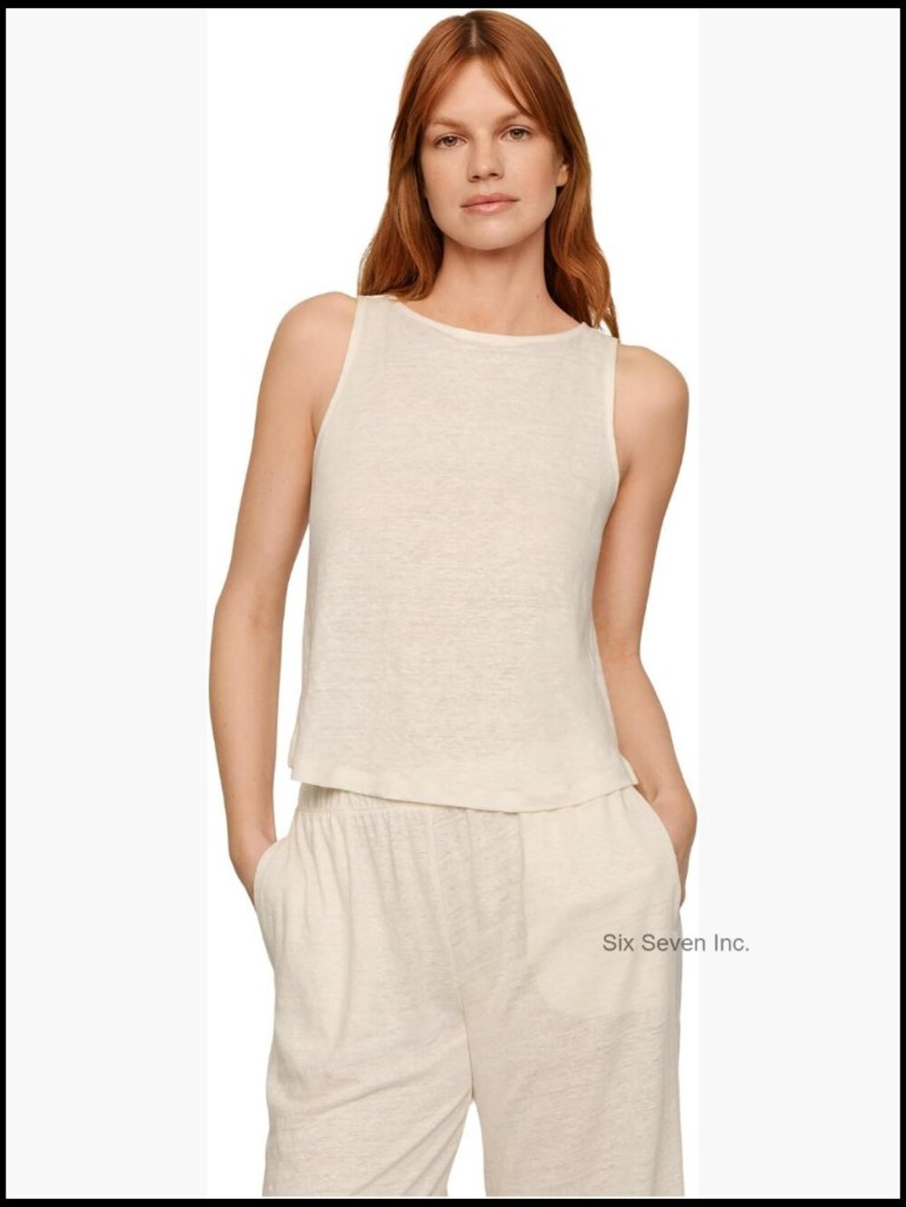 Linen Knit Boat Neck Crop Tank Sleeveless Relaxed Fit